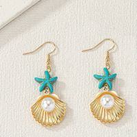 1 Pair Simple Style Classic Style Starfish Inlay Copper Pearl Drop Earrings main image 3