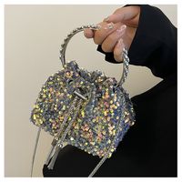 Women's Small Pu Leather Solid Color Elegant Sequins Bucket String Handbag Crossbody Bag Bucket Bag sku image 4