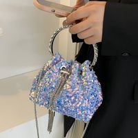 Women's Small Pu Leather Solid Color Elegant Sequins Bucket String Handbag Crossbody Bag Bucket Bag main image 3