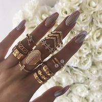 Retro Letters Diamond Pattern Flower Leaf Ring 13 Piece Set main image 1