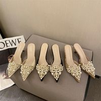 New Pointed Beaded Sandals And Slippers Stiletto Mid-heel Muller Shoes main image 3