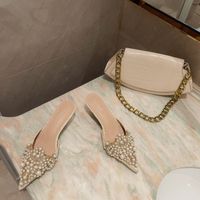 New Pointed Beaded Sandals And Slippers Stiletto Mid-heel Muller Shoes sku image 12