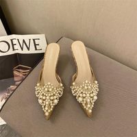 New Pointed Beaded Sandals And Slippers Stiletto Mid-heel Muller Shoes sku image 19