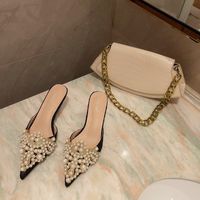 New Pointed Beaded Sandals And Slippers Stiletto Mid-heel Muller Shoes sku image 5