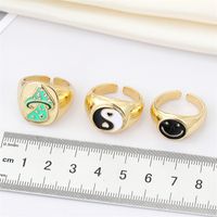 Punk Metal Heart Smiley Face Ring Rhinestone Mushroom Ring Female main image 6