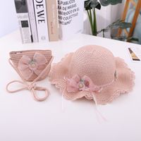 Summer New Bow Lace Straw Hat Bag Suit Cute Princess Girl Travel Sun Hat Wholesale sku image 11