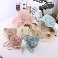 Summer New Bow Lace Straw Hat Bag Suit Cute Princess Girl Travel Sun Hat Wholesale main image 1