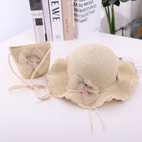 Summer New Bow Lace Straw Hat Bag Suit Cute Princess Girl Travel Sun Hat Wholesale sku image 12