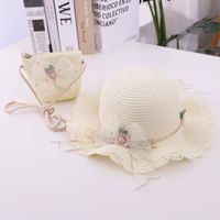 Summer New Bow Lace Straw Hat Bag Suit Cute Princess Girl Travel Sun Hat Wholesale sku image 13