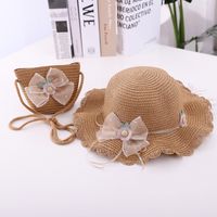 Summer New Bow Lace Straw Hat Bag Suit Cute Princess Girl Travel Sun Hat Wholesale sku image 14