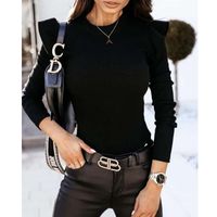 New Women&#39;s Semi-high Round Neck Solid Color Long-sleeved Sweater With Wooden Ears main image 3