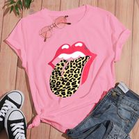 Wholesale Leopard Print Lip Print Short-sleeved T-shirt Nihaojewelry main image 5