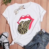 Wholesale Leopard Print Lip Print Short-sleeved T-shirt Nihaojewelry main image 1