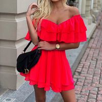 Fashion Solid Color Boat Neck Sleeveless Ruffles Polyester Chiffon Dresses Above Knee A-line Skirt main image 5