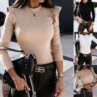 New Women&#39;s Semi-high Round Neck Solid Color Long-sleeved Sweater With Wooden Ears main image 1