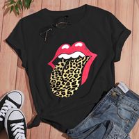 Wholesale Leopard Print Lip Print Short-sleeved T-shirt Nihaojewelry sku image 7