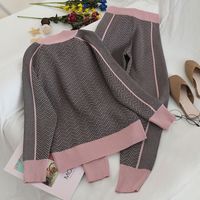 Women's Casual Spiral Stripe Knitted Fabric Rib-knit Pants Sets main image 3