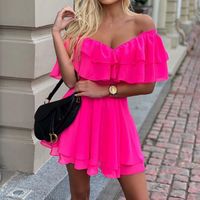 Fashion Solid Color Boat Neck Sleeveless Ruffles Polyester Chiffon Dresses Above Knee A-line Skirt main image 4