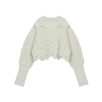 Fashion Solid Color Cotton Blend V Neck Long Sleeve Bishop Sleeve Hollow Out Knitwear main image 2