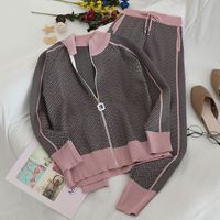 Women's Casual Spiral Stripe Knitted Fabric Rib-knit Pants Sets main image 1