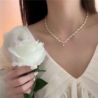 Rétro Style Imitation Perle Ronde Perles Pendentif Collier Clavicule Chaîne main image 1