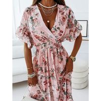 Floral Dress Casual V Neck Printing Short Sleeve Floral Maxi Long Dress Holiday main image 6