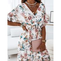 Robe À Fleurs Décontractée Col En V Impression Manche Courte Floral Maxi Longue Robe Vacances main image 3