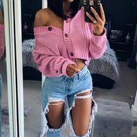 Women's Knitwear Long Sleeve Sweaters & Cardigans Button Fashion Solid Color main image 4