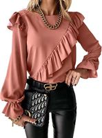 Women's Blouse Long Sleeve Blouses Lettuce Trim Fashion Solid Color main image 5