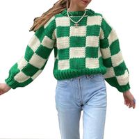 Casual Plaid Cotton Round Neck Long Sleeve Regular Sleeve Rib-knit Sweater main image 5