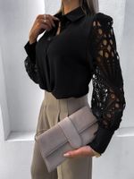 Women's Blouse Long Sleeve Blouses Lace Fashion Solid Color main image 3