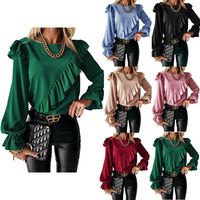 Women's Blouse Long Sleeve Blouses Lettuce Trim Fashion Solid Color main image 1