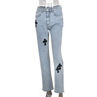 Women's Daily Retro Cross Full Length Embroidery Jeans main image 5