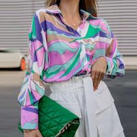 Women's Blouse Long Sleeve Blouses Printing Button Fashion Geometric main image 6