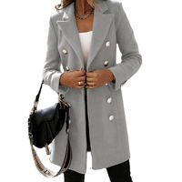 Women's British Style Solid Color Button Double Breasted Coat Woolen Coat main image 4