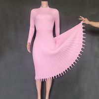Women's Regular Dress Fashion Round Neck Tassel Pleated Long Sleeve Solid Color Midi Dress Daily main image 6