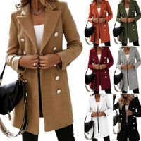 Women's British Style Solid Color Button Double Breasted Coat Woolen Coat main image 1