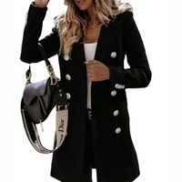Women's British Style Solid Color Button Double Breasted Coat Woolen Coat main image 3