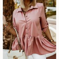 Fashion Solid Color Polyester Shirt Collar Long Sleeve Regular Sleeve Patchwork Blouse main image 5