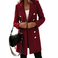 Women's British Style Solid Color Button Double Breasted Coat Woolen Coat main image 5