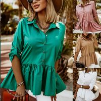 Fashion Solid Color Polyester Shirt Collar Long Sleeve Regular Sleeve Patchwork Blouse main image 1