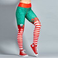 Fashion Christmas Tree Stripe Spandex Polyester Ankle-length Printing Leggings main image 2