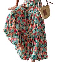 Women's A-line Skirt Elegant V Neck Printing Long Sleeve Color Block Maxi Long Dress Daily main image 4