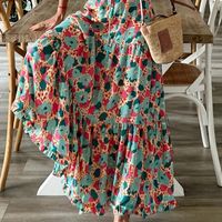 Women's A-line Skirt Elegant V Neck Printing Long Sleeve Color Block Maxi Long Dress Daily main image 3