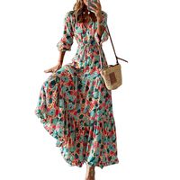 Women's A-line Skirt Elegant V Neck Printing Long Sleeve Color Block Maxi Long Dress Daily main image 6