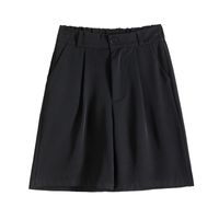 Einfarbige Shorts Mit Knöpfen Für Frauen Täglich Im Einfachen Stil Mit Breiten Bein Hosen main image 2