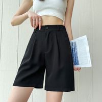 Einfarbige Shorts Mit Knöpfen Für Frauen Täglich Im Einfachen Stil Mit Breiten Bein Hosen main image 3