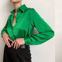 Femmes Chemisière Manche Longue Blouses Bouton Élégant Mode Couleur Unie main image 6