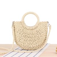 Women's Small Spring&summer Straw Solid Color Vacation Semicircle String Straw Bag main image 5