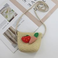 Kid's Straw Smiley Face Flower Strawberry Cute Zipper Crossbody Bag Straw Bag Coin Purse sku image 30